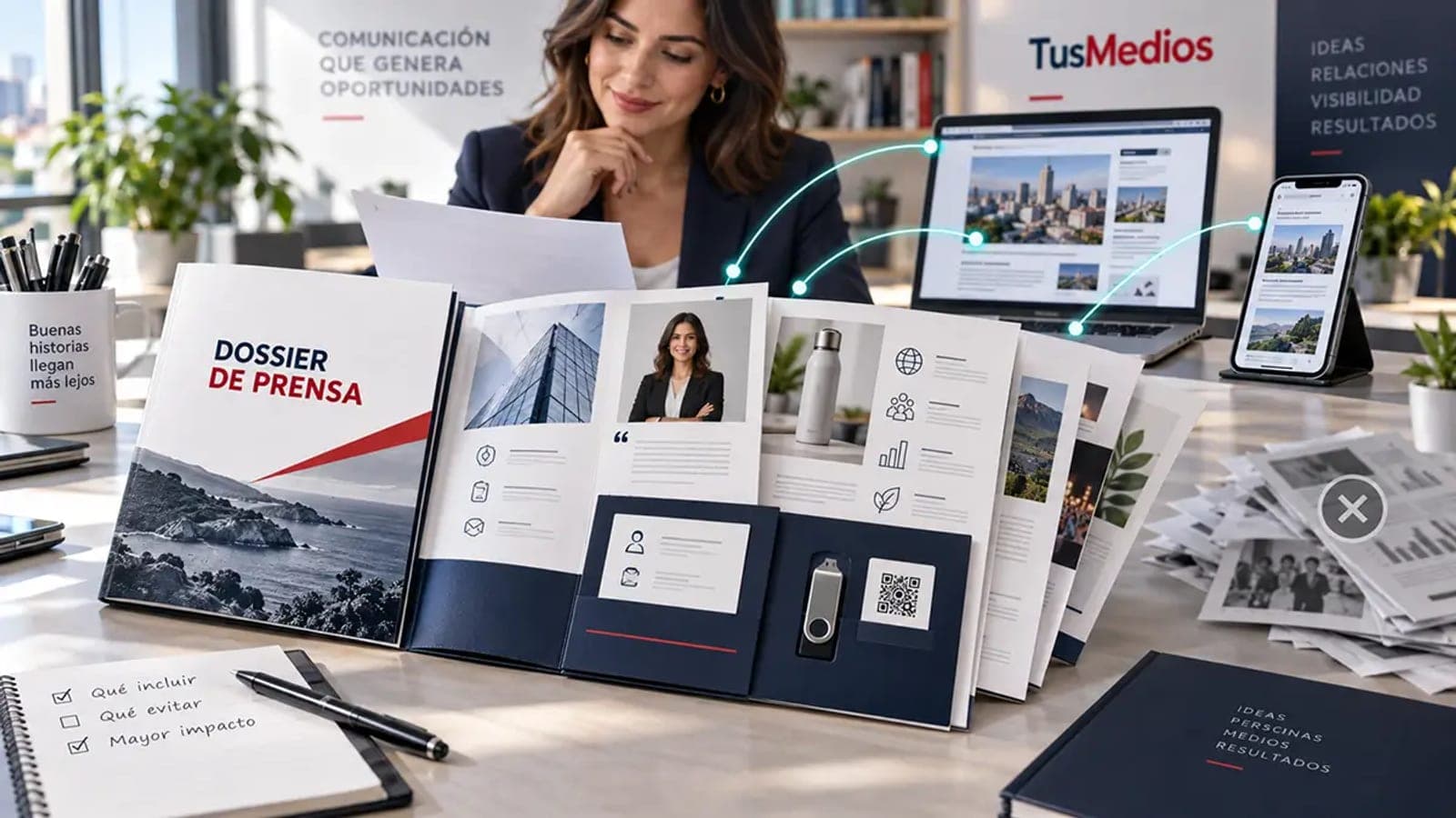 Carpeta con documentos y fotografías sobre un escritorio