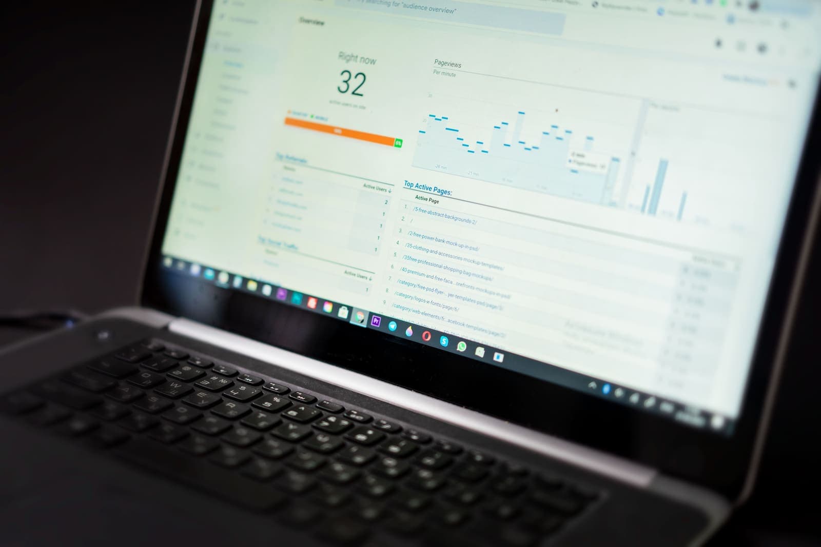 Analista revisando datos de posicionamiento SEO en la pantalla de un portátil